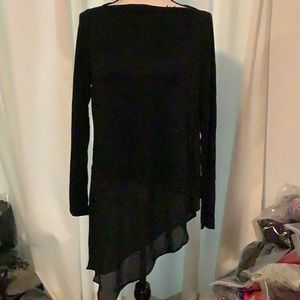 ANA size L color is black has a boatneck long sleeves asymmetrical with tulle